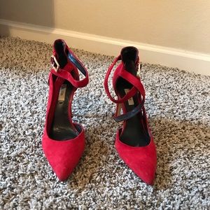 Guess, Size 7.5 M width red suede heels.